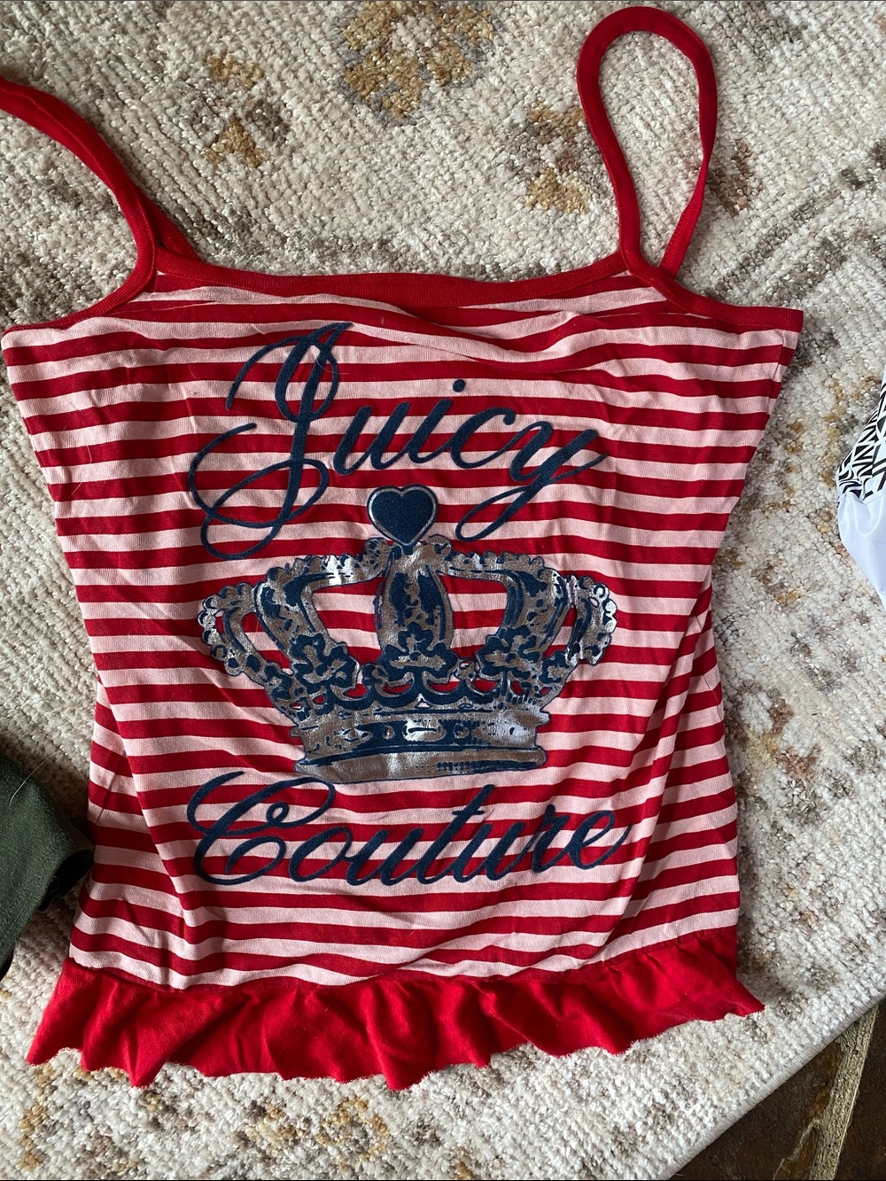 Juicy Couture Red & White Striped Cami with Navy Crown Script
